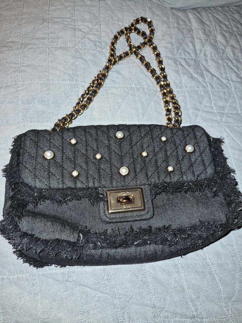 Karl Lagerfeld Paris Agyness Quilted Denim Shoulder Bag